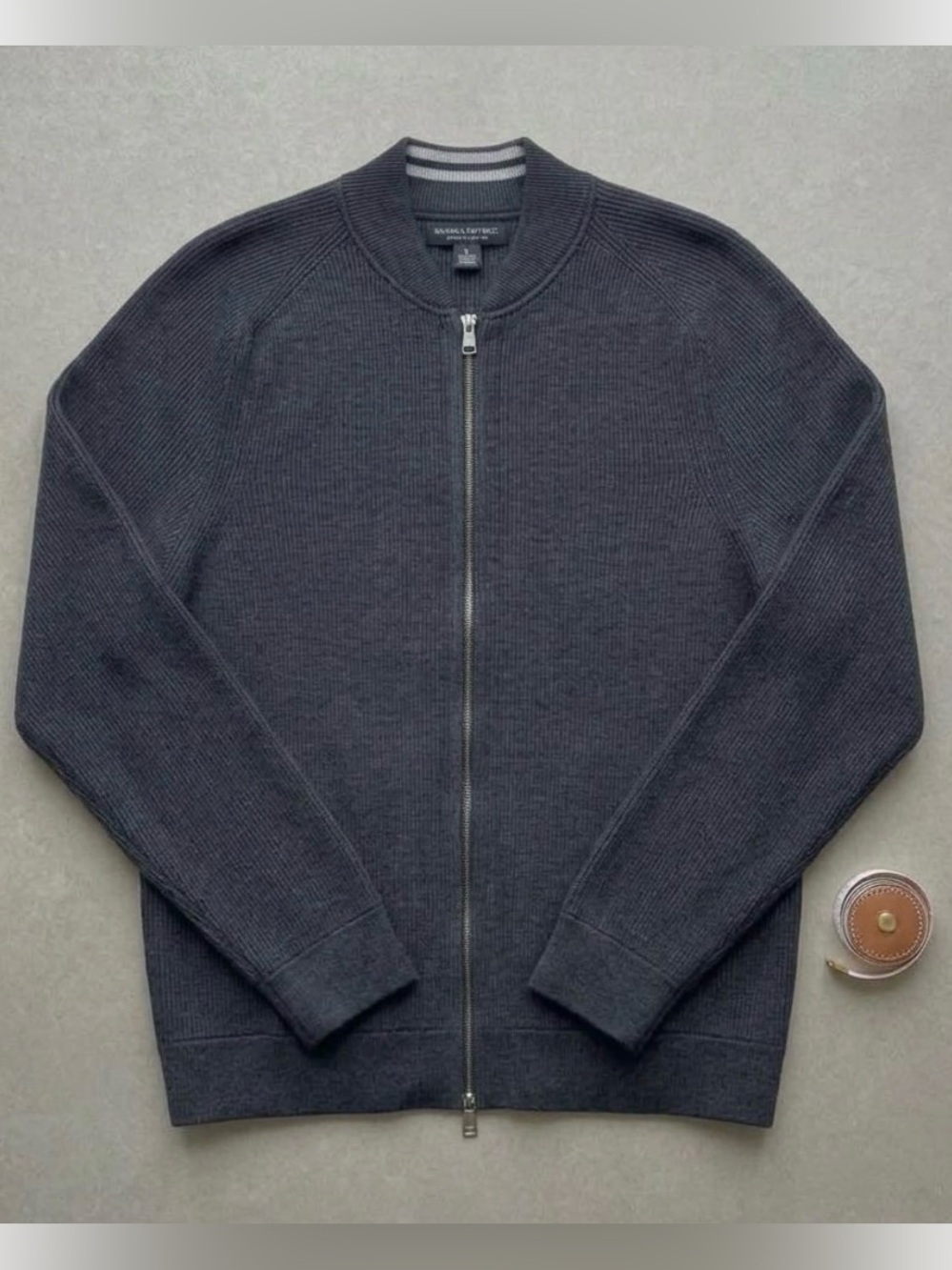 Banana Republic Men's Dark Gray Full-Zip Ribbed Bomber Knit Sweater Jacket Large